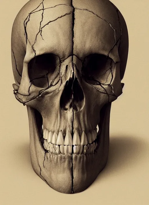 Prompt: skull with translucent skin, visible muscles and veins and arteries and bones and spines and nerves, beautiful detailed intricate insanely detailed octane render, 8k artistic photography, photorealistic, chiaroscuro, by David Cronenberg, Raphael, Caravaggio