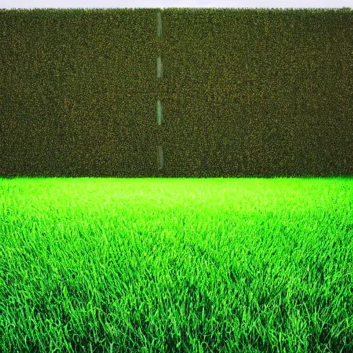 Prompt: a photo of a grass field with large walls surrounding it and keeping it unlit, the only light is the light coming from the phone.