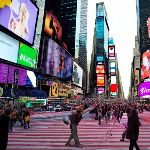 Image similar to adam and eve in times square with a snake overhead