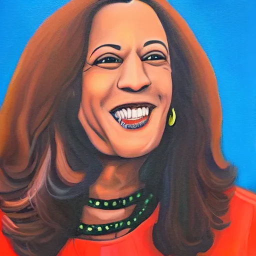 Image similar to oil painting of a cackling crow that looks like kamala harris
