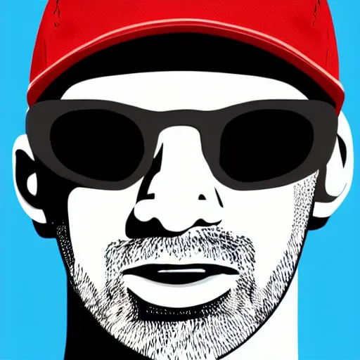 Prompt: the portrait of a man, sunglasses, red backwards cap, vector art, chain, detailed face, high detail, high definiton, ultra realistic,