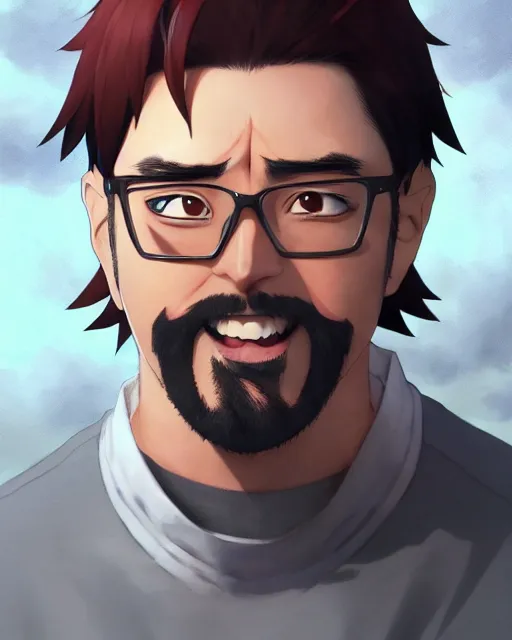 Image similar to anime portrait of Kevin Smith as an anime man by Stanley Artgerm Lau, WLOP, Rossdraws, James Jean, Andrei Riabovitchev, Marc Simonetti, and Sakimichan, trending on artstation