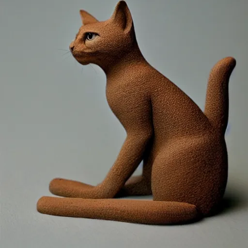 Prompt: medium - shot realistic clay cat, full body, walking, rough, handmade, fingerprints on clay, masterpiece, artistic, museum, highly detailed, hq, by adam beane, by carl brenders