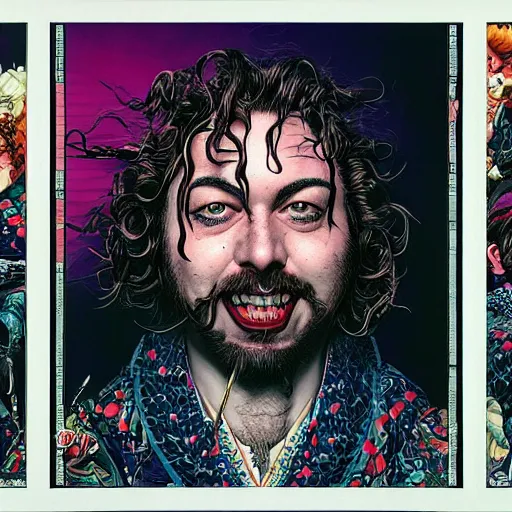 Image similar to portrait of crazy post malone, symmetrical, by yoichi hatakenaka, masamune shirow, josan gonzales and dan mumford, ayami kojima, takato yamamoto, barclay shaw, karol bak, yukito kishiro