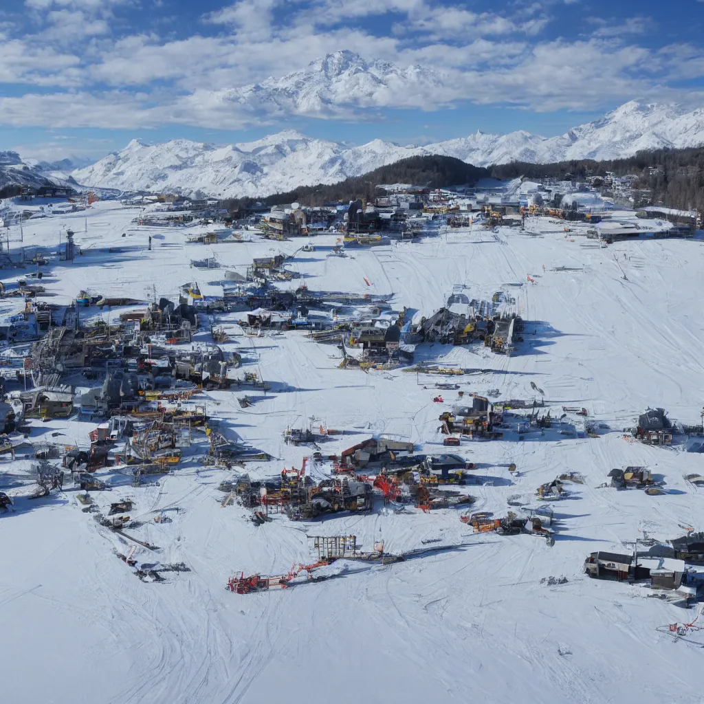 Prompt: ski station construction, clear weather, 8 k,