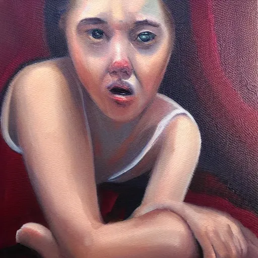 Image similar to She's going through a rollercoaster of emotions, oil painting