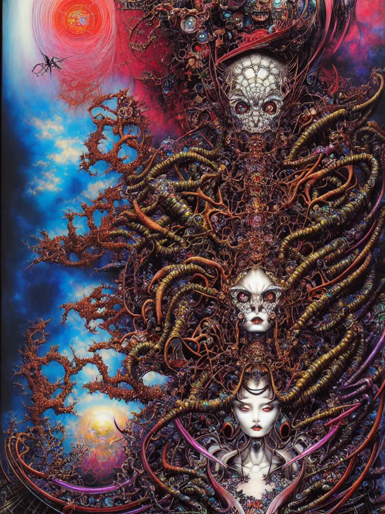 Prompt: realistic detailed image of Technological Diamond Nightmare Abomination Monster God by Ayami Kojima, Amano, Karol Bak, Lisa Frank, and Mark Brooks, Neo-Gothic, gothic, rich deep colors. Beksinski painting, part by Adrian Ghenie and Gerhard Richter. art by Takato Yamamoto. masterpiece