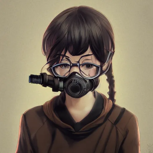 Image similar to medium shot portrait of a girl wearing a gas mask, drawn by WLOP, by Avetetsuya Studios, attractive character, colored sketch anime manga panel, trending on Artstation