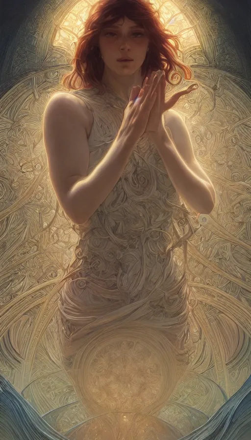 Image similar to the meaning of life, fibonacci, sweat drops, insane, intricate, highly detailed, digital painting, artstation, concept art, smooth, sharp focus, illustration, Unreal Engine 5, 8K, art by artgerm and greg rutkowski and alphonse mucha