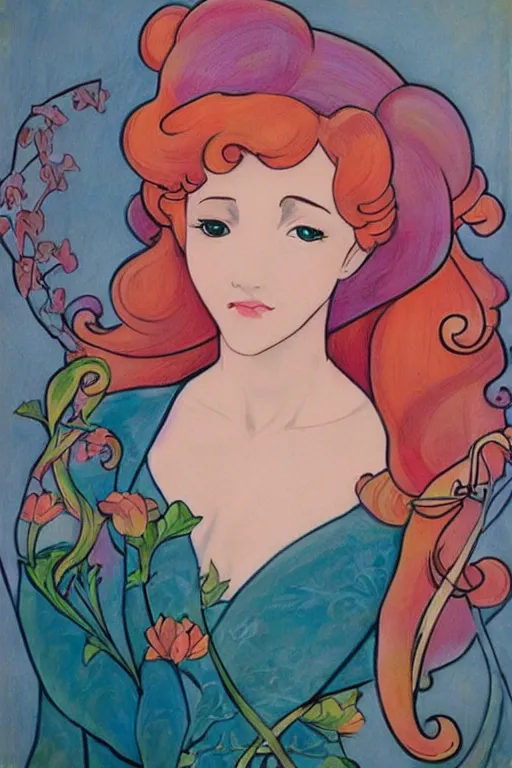 Image similar to beautiful art nouveau painting of princess - peach!!!!!!!!!