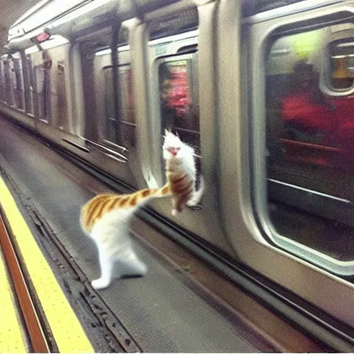 Image similar to “ a cat riding the subway in new york city, by daniel gerhartz ”