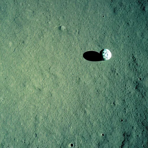 Prompt: a photography of a green soccer pitch on the moon, extreme long shot