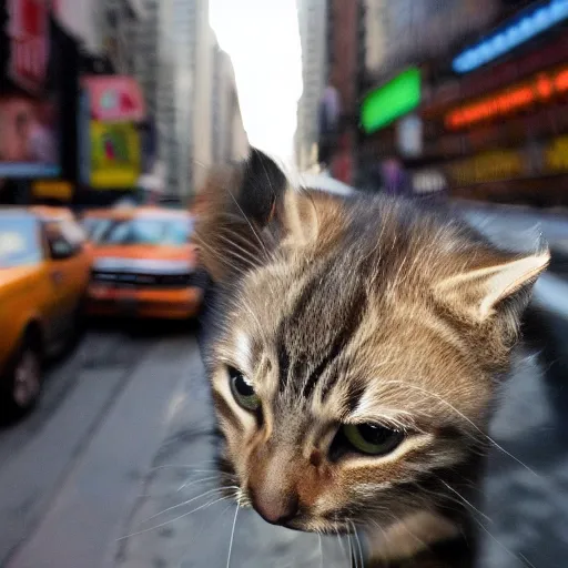 Image similar to giant kitten attacking new york city causing chaos and destruction