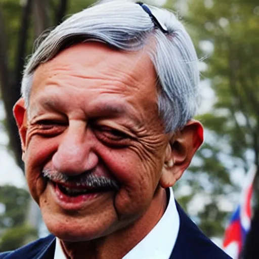 Prompt: photograph of AMLO smiling