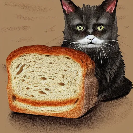 Image similar to a cat mixed with a bread, digital artwork