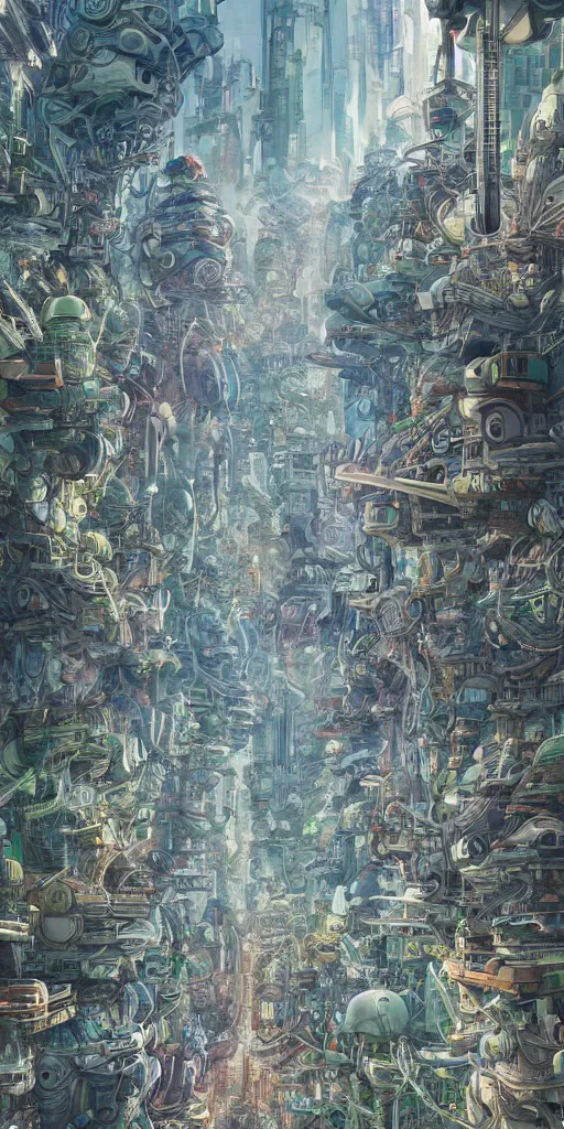 Prompt: highly detailed colored ink illustration, futuristic organic city, everything made of wood, buildings are trees, street level, futuristic environment, warm hazy forest floor lighting, cinematic lighting, octane render, sharp focus, clean shaped illustration by kim jung gi, studio ghibli, ric estrada, ron english and eiichiro oda