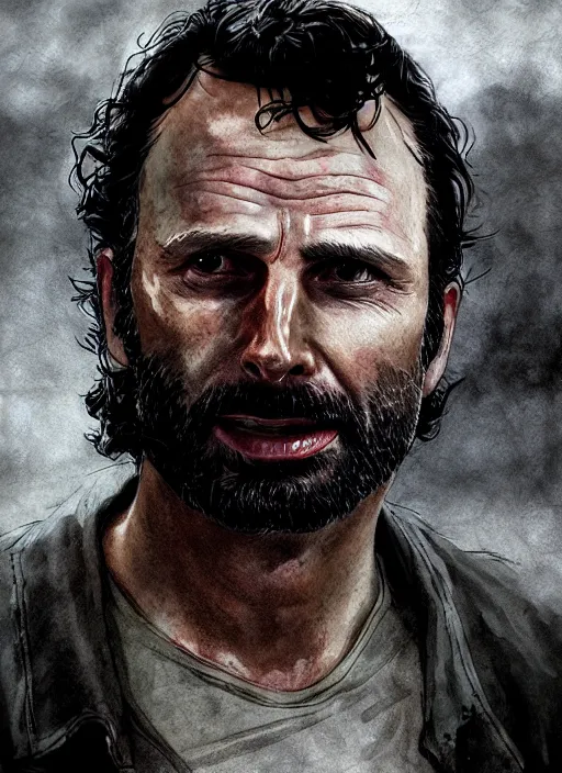 Image similar to portrait, Rick Grimes from The Walking Dead in the South Park universe, watercolor, dramatic lighting, cinematic, establishing shot, extremely high detail, foto realistic, cinematic lighting, digital art, vector, by Yoshitaka Amano, Ruan Jia, Kentaro Miura, Artgerm, post processed, concept art, artstation, matte painting, style by eddie mendoza, raphael lacoste, alex ross