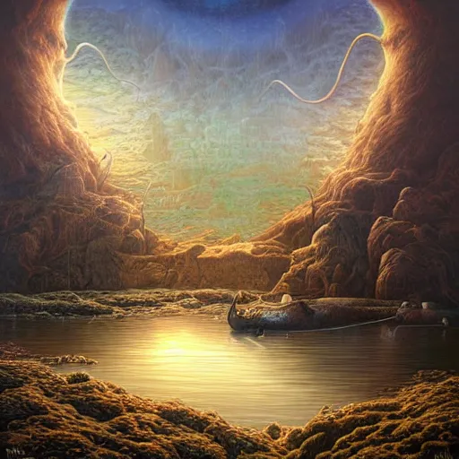 Image similar to squid lake. art by tomasz alen kopera.