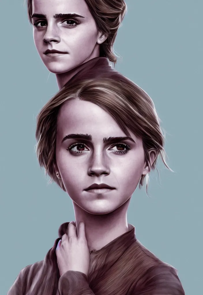 Image similar to highly detailed illustration, character portrait of Emma Watson, digital art by Alex Ross and Moebius 4k, 8k, HD