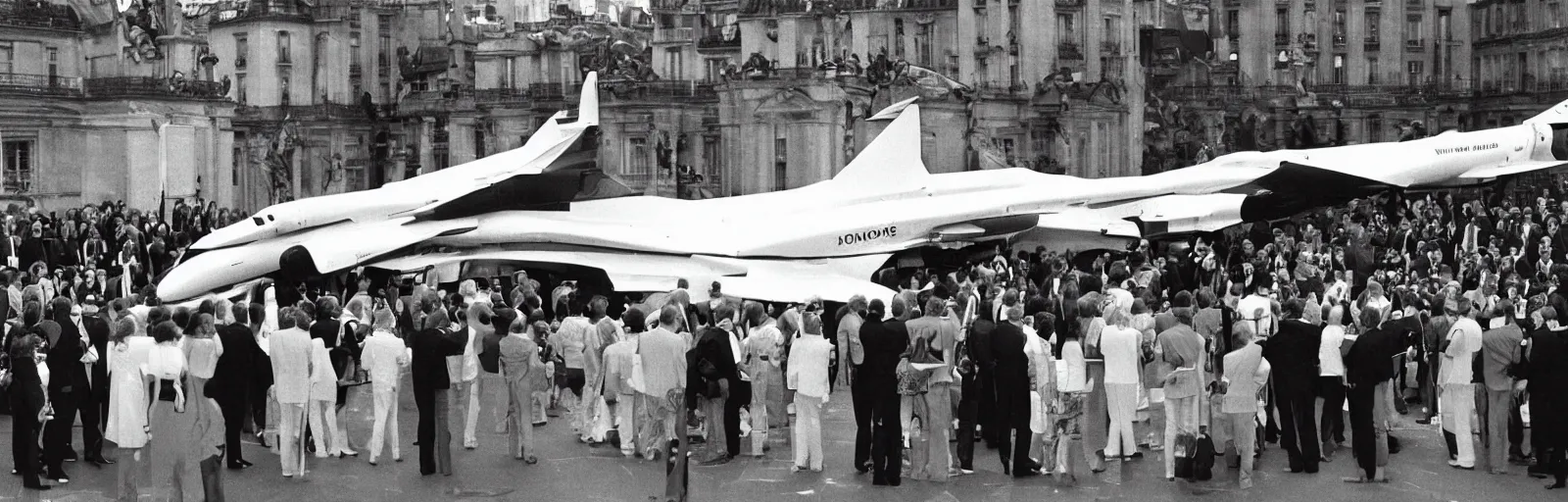 Image similar to a transforming mecha-concorde is presented with the medal d'honneur, Paris 1982