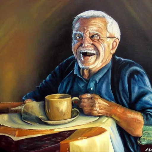 Prompt: a scary painting of a happy old man