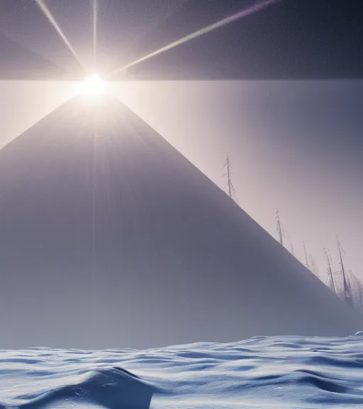 Image similar to the symmetric red linear light in the antartic fog, majestic light, octane render, beauty fog, ethereal glare of the sun, hyperrealistic, epic, masterpiece