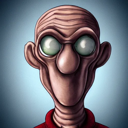 Image similar to handsome squidward portrait, realistic, cartoon, vivid