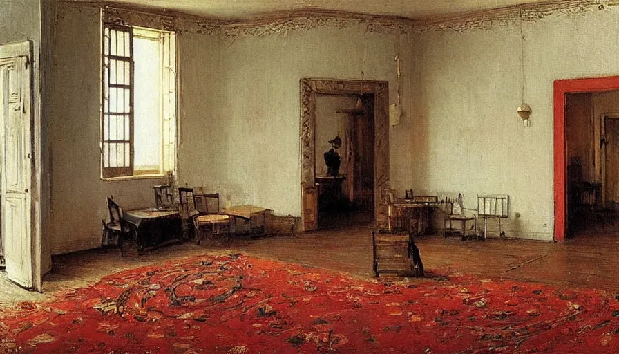 Image similar to detailed interior of a soviet apartment, by Ilya Repin