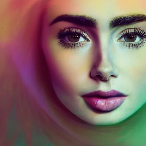 Prompt: portrait of a beautiful blonde queen girl lily collins, floating under the deep dream water, beautiful smooth soft light + white petal, oil paint, closeup, 4 k, highly detailed, instagram,