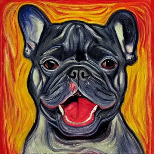 Image similar to french bulldog as the scream by edvard munch