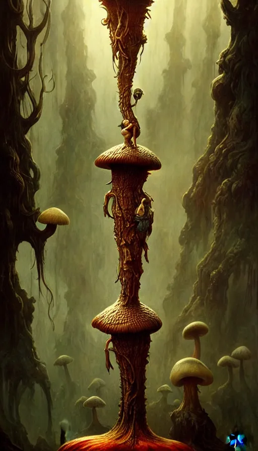 Image similar to exquisite imaginative imposing weird creature movie poster art humanoid hype realistic mushroom movie art by : : weta studio tom bagshaw james jean frank frazetta