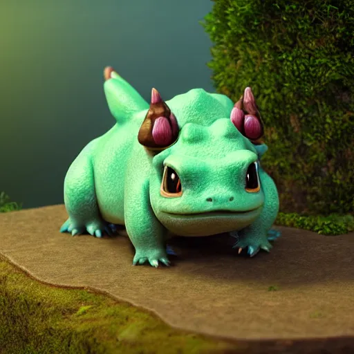 Image similar to photography of a realistic bulbasaur animal, ultra detailed, 8 k, cinematic lighting, natural background, trending on artstation, pokemon