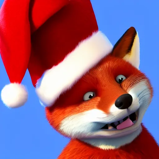 Prompt: fox, looking happy, wearing a santa hat, slightly chubby, detailed, 3d render, 4k, pixar