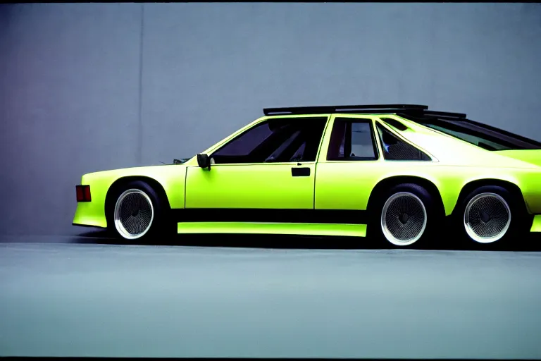 Prompt: designed by giorgetto giugiaro 1 9 8 6 audi rs 8, thick neon lights, ektachrome photograph, volumetric lighting, f 8 aperture, cinematic eastman 5 3 8 4 film