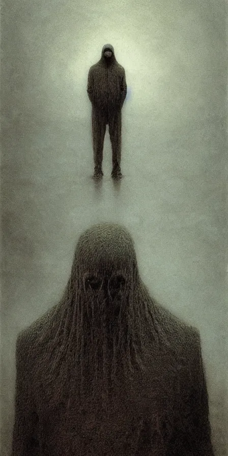 Prompt: portrait of a man filled with despair, shameful pose, apathetic expression, by Zdzislaw Beksinski, gothic, amazing details, cold hue's, warm tone gradient background