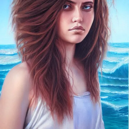 Image similar to girl with ocean wave hair, in the style of aykutmaykut, by aykut aydogdu, hyperrealism oil painting
