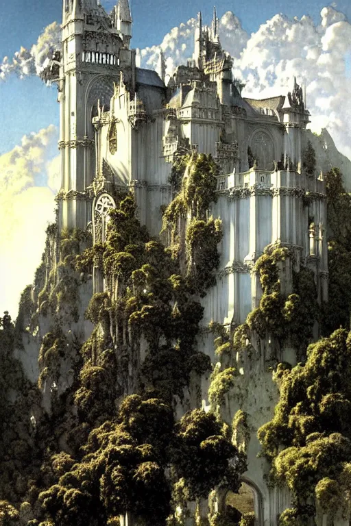 Prompt: majestic white gothic castle by Maxfield Parrish, Luis Royo