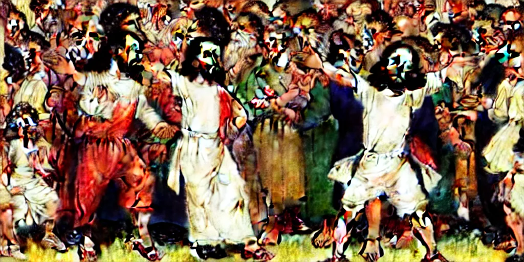 Prompt: mascot versions of jesus dancing at a disco, by norman rockwell