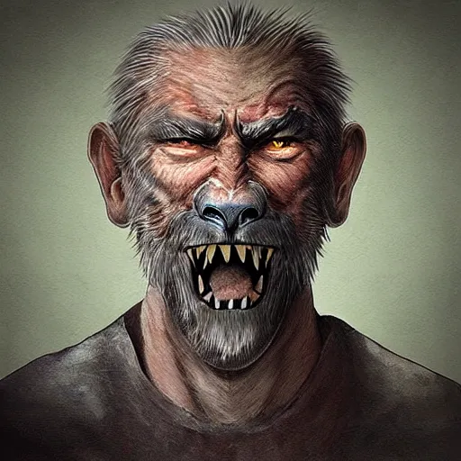 Prompt: “a fantasy digital portrait of (((((((an old man))))))), werewolf”