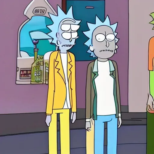 Prompt: rick and morty swapped bodies and unsure of what life is anymore