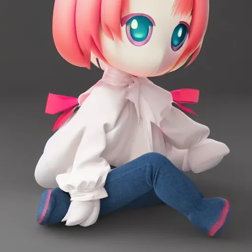 Image similar to cute fumo plush of a relaxed girl who takes everything in stride, smug, studio lighting, anime girl, promo render, outline glow, vray