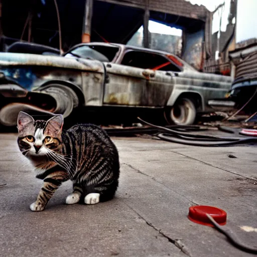 Image similar to donald rumsfeld as a junk yard cat, photo, detailed, 4 k