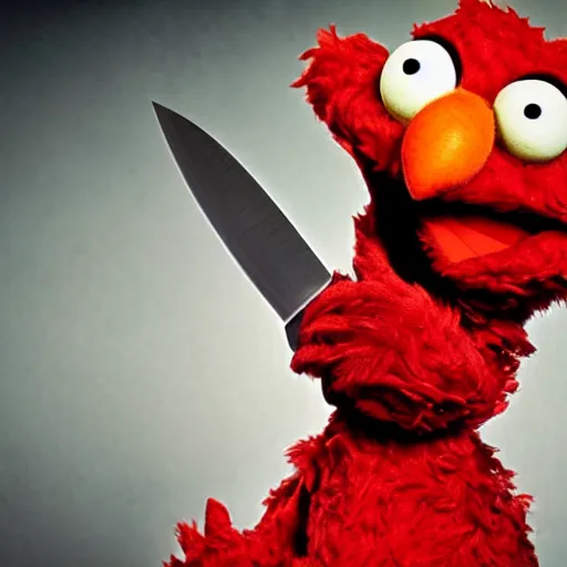 Prompt: elmo holding a knife