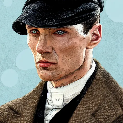 Prompt: a portrait of tommy shelby from the peaky blinders in front of atlantis, in the style of Benjamin Bader, sharp, highly detailed, realistic face, digital art, epic, fantasy, artstation