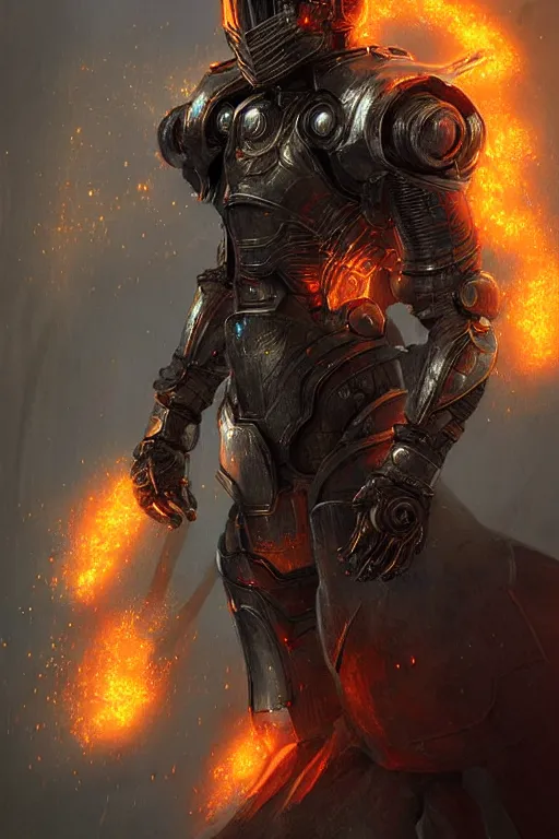 Image similar to Cybernetic Fire Armor, fantasy, magic, digital art by WLOP, highly detailed, illustration, bossfight, darksouls
