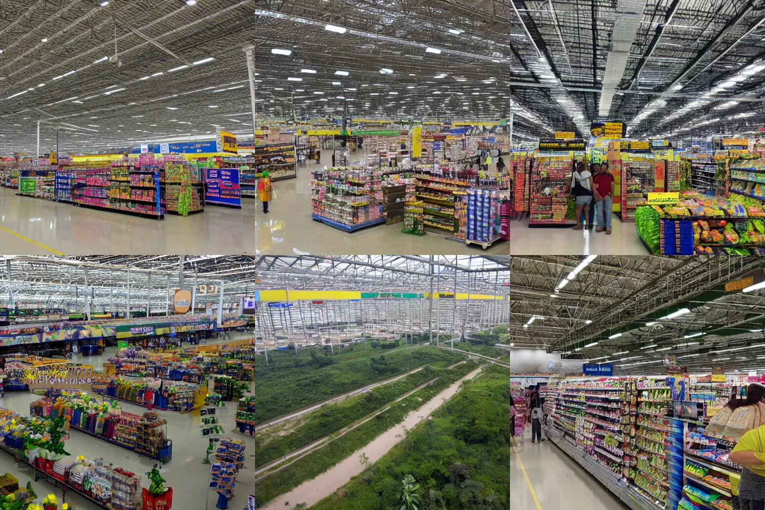 Prompt: a walmart super center in the middle of the amazon rainforest