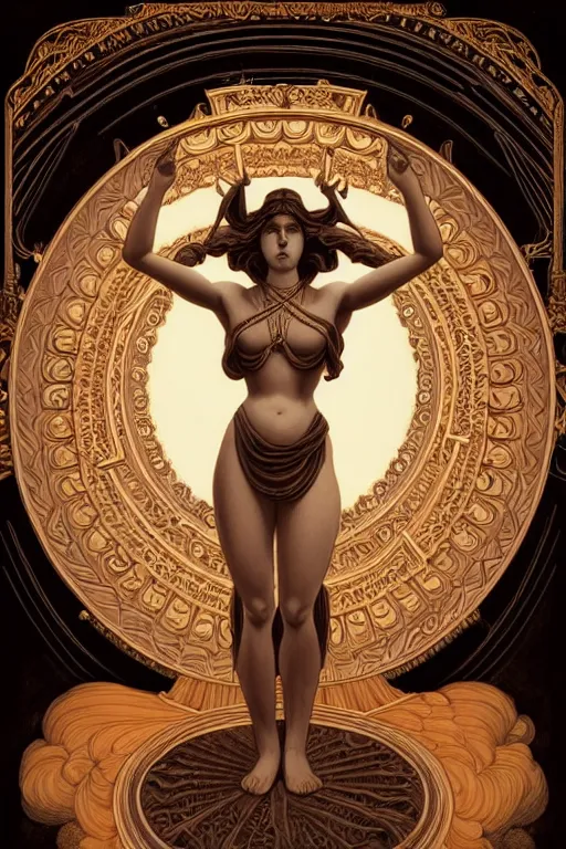 Image similar to symmetry!!!! intensely intricate tintype fan art of full frontal pose of a young goddess of life, protagonist, overpowering a young goddess of death, antagonist, intricate, elegant, highly detailed, my rendition, digital painting, artstation, concept art, smooth, sharp focus, illustration, art by artgerm and greg rutkowski and alphonse mucha