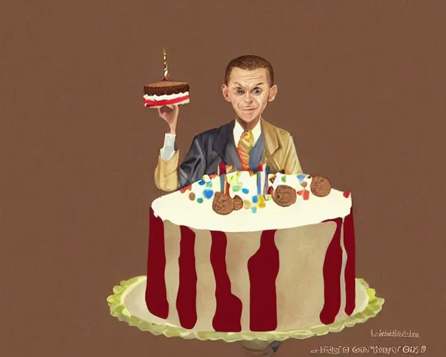 Image similar to Forrest gump eating a cake in hogwarts, digital art, highly detailed, in the style of Jeszika Le Vye