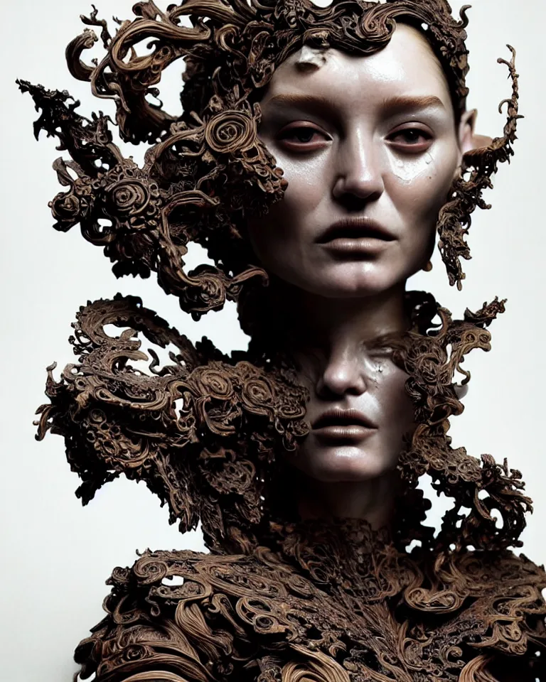 Prompt: sculpture made of smoke and wood, portrait, female, future, shaman, harper's bazaar, vogue, magazine, insanely detailed and intricate, concept art, close up, wet, ornate, luxury, elite, elegant, trending on artstation, by ruan jia, by kenneth willardt, by ross tran, by wlop, by andrei riabovitchev