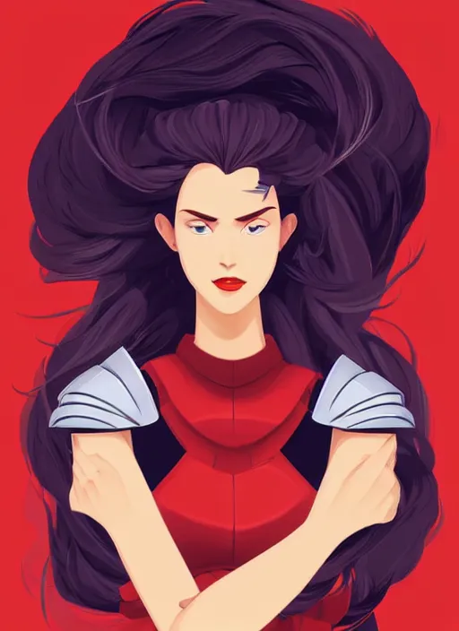 Image similar to a young woman in full plate armor with beautiful hair and red lips stages in a dramatic pose. she is a knight. clean cel shaded vector art. shutterstock. behance hd by lois van baarle, artgerm, helen huang, by makoto shinkai and ilya kuvshinov, rossdraws, illustration, art by ilya kuvshinov